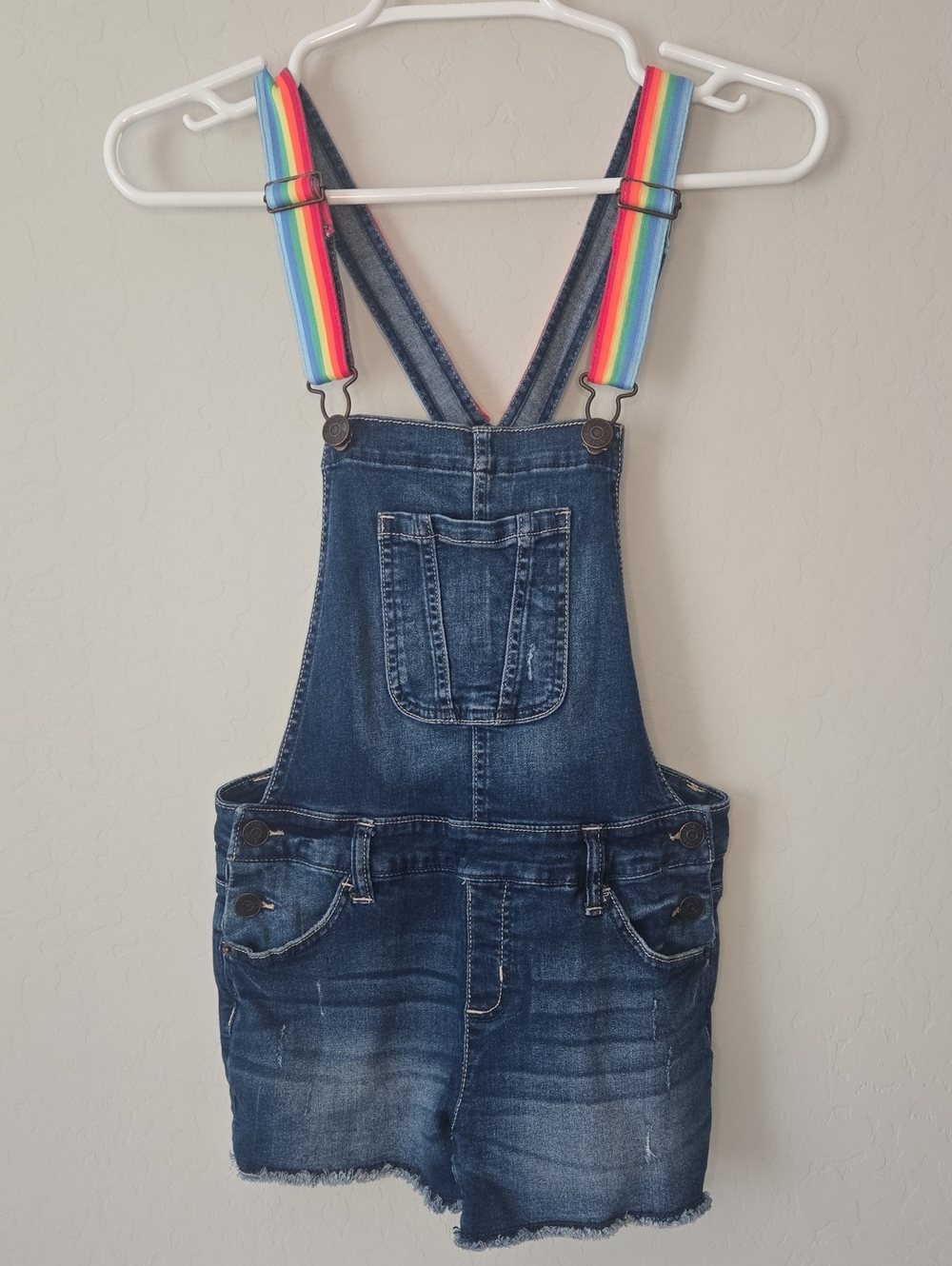 Justice Light Blue Denim Shortalls with Rainbow Straps